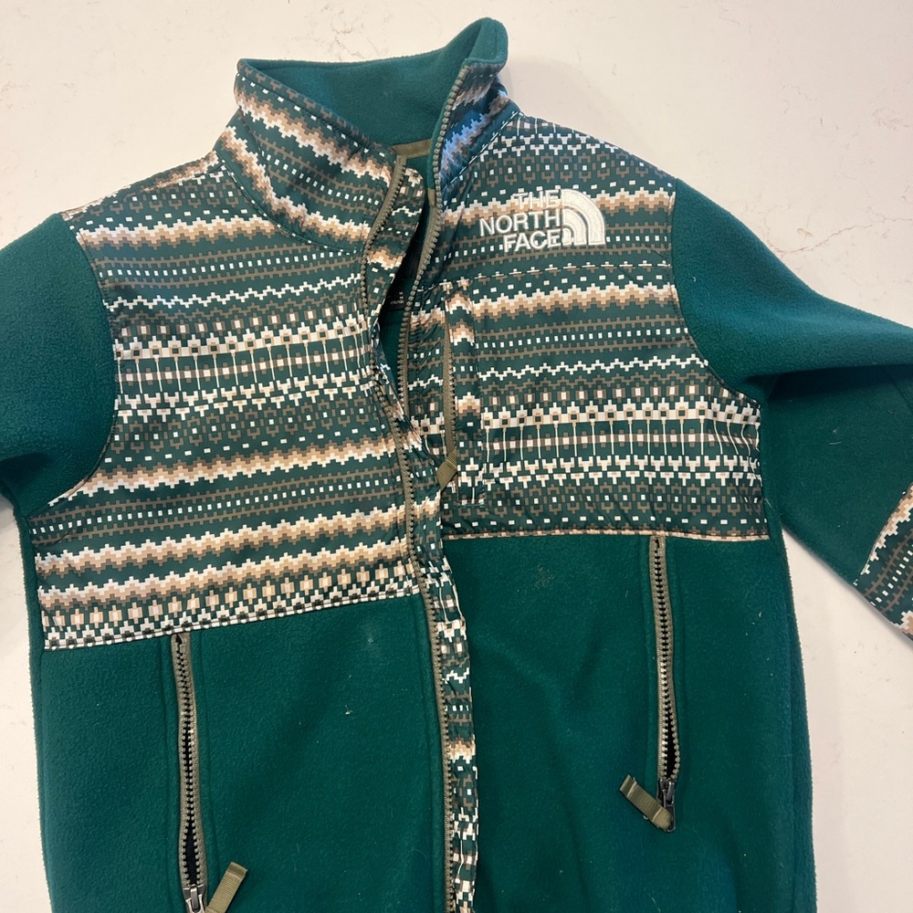 The North Face Teal and Beige Patterned Fleece Jacket
